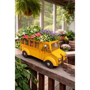 Vintage Metal School Bus Planter Retro Indoor/ Outdoor Planter Box